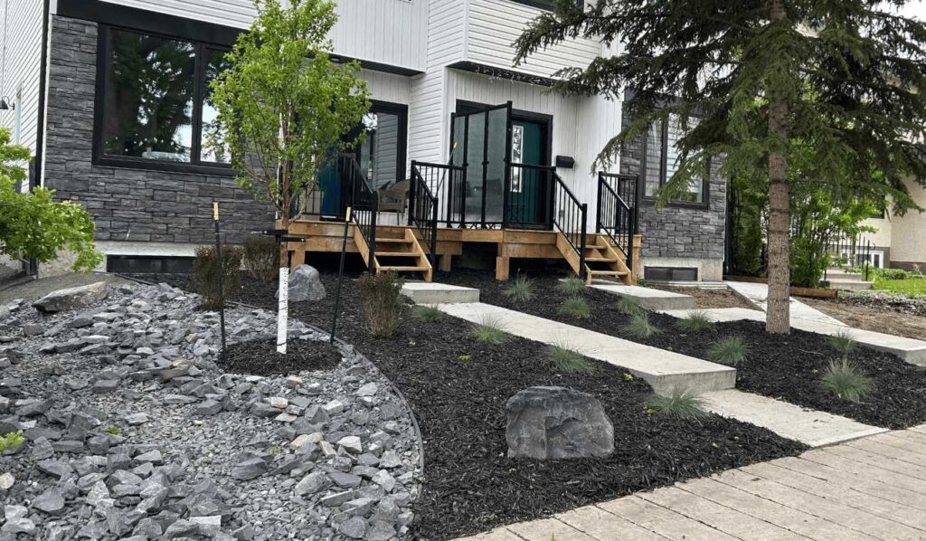 landscaping outside of an apartment complex in Edmonton by Lush Lnadscaping and restoration ltd