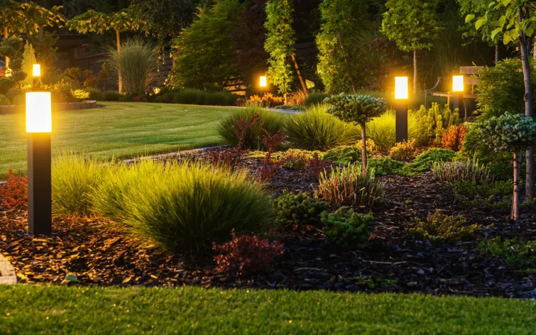 custom outdoor lighting in backyard in Edmonton by Lush Landscaping
