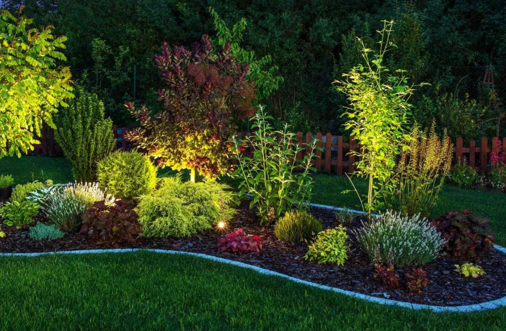 outdoor lighting in a front yard by Lush Landscaping