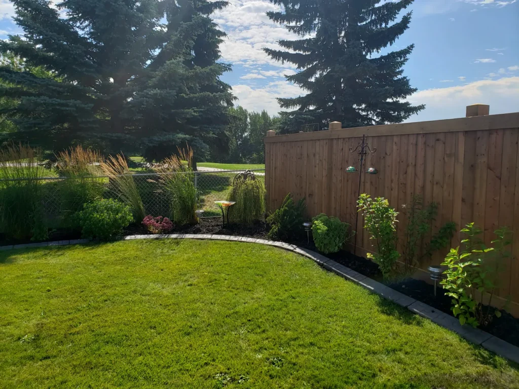 a backyard with plants by Lush Landscaping