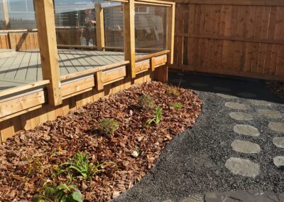 Stone walkway and low maintenance yard built by Lush Landscaping