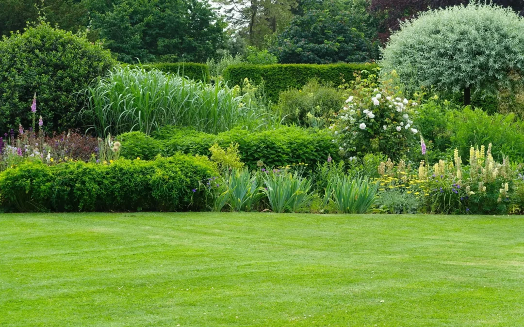 Patio and retaining wall reducing lawn care needs in Edmonton yard