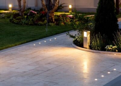 backyard lights pointed down on a walkway for a natural effect