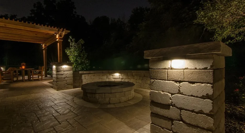 a stone structural element with downlighting