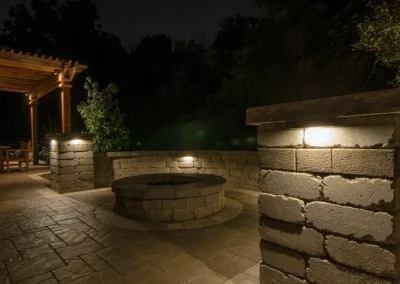 a stone structural element with downlighting
