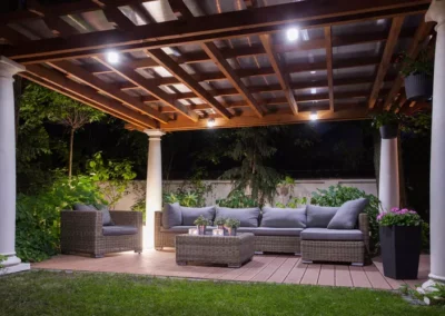 illuminated backyard pavilion