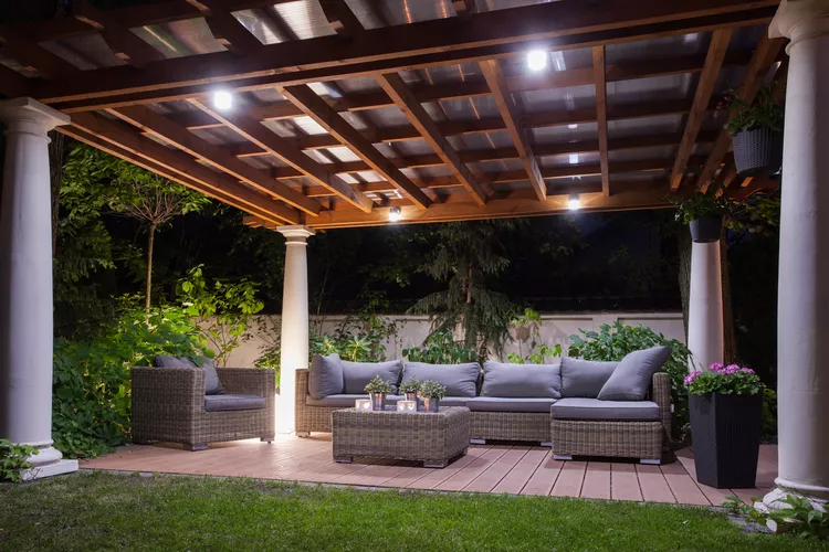 illuminated backyard pavilion