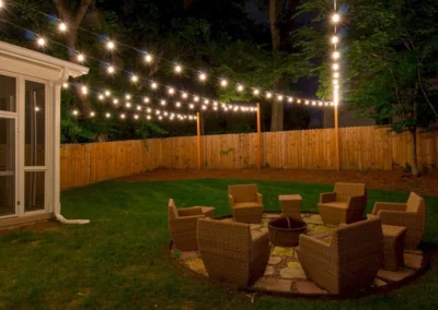 illuminated outdoor seating area