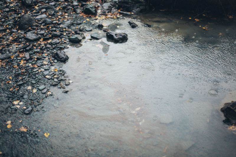 a puddle forming during a rain storm